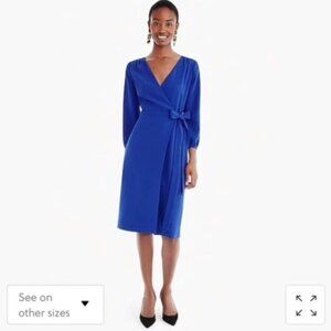 J. Crew Vibrant Blue Long Sleeve 365 Crepe Wrap Dress 22